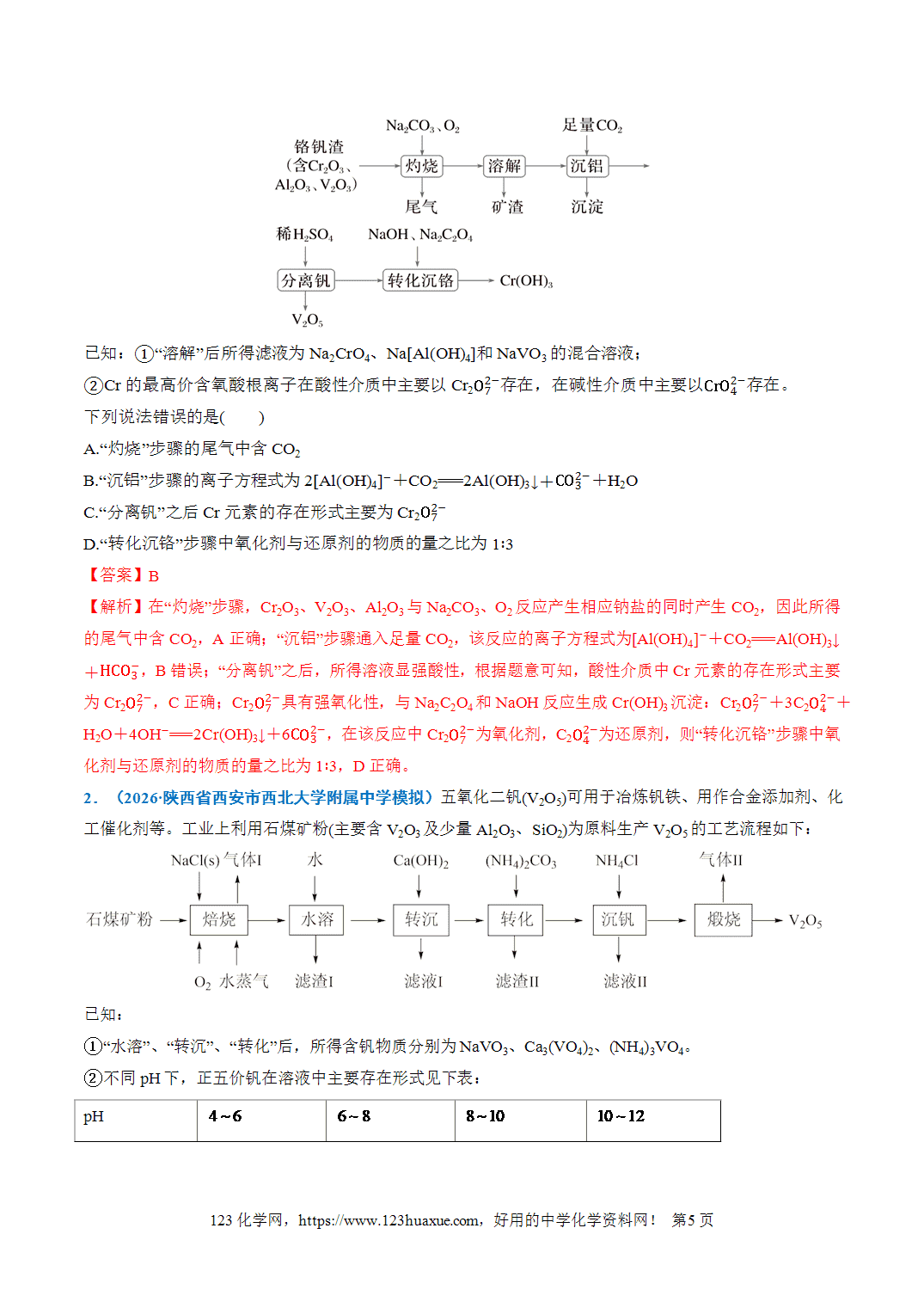 【学案+练习】2026年高考化学二轮复习重难点练习15钒、铬、锰、钴等过渡金属化合物的制备流程专练全国通用解析版