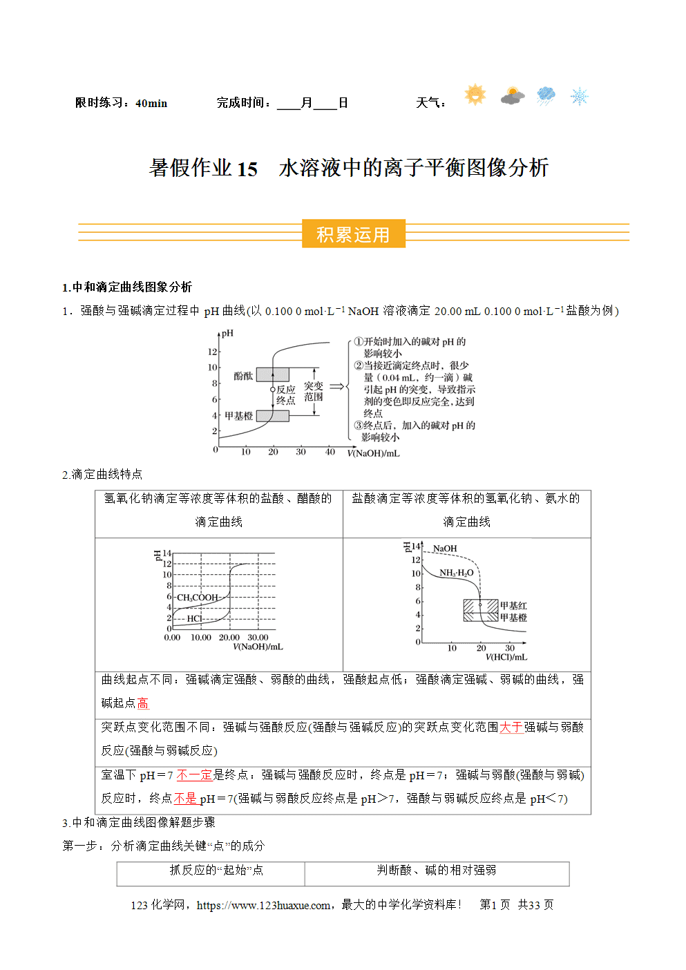2025年高二升高三化学暑假作业15水溶液中的离子平衡图像分析解析版