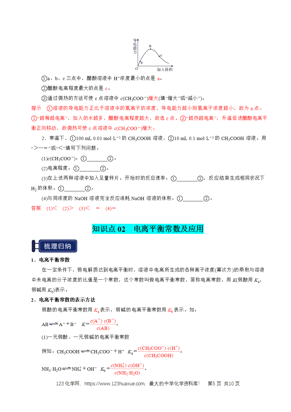 2026高考化学一轮复习学案基础知识清单21电离平衡教师版