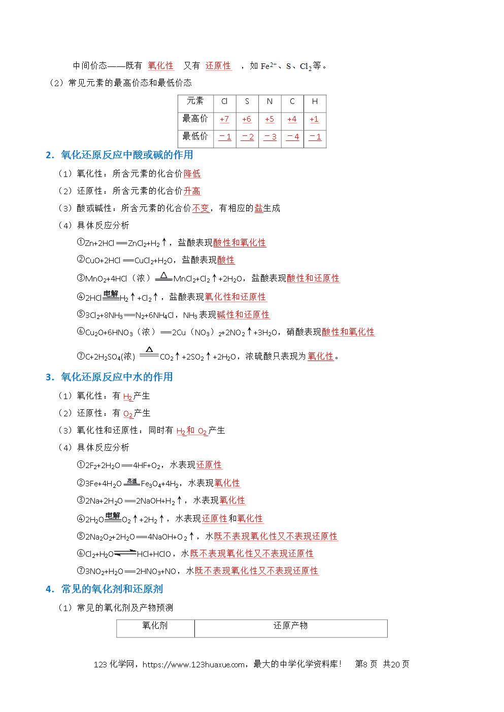 2026高考化学一轮复习学案基础知识清单03氧化还原反应教师版
