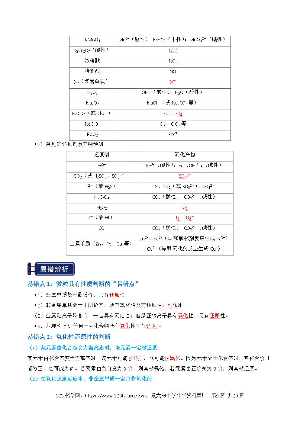 2026高考化学一轮复习学案基础知识清单03氧化还原反应教师版