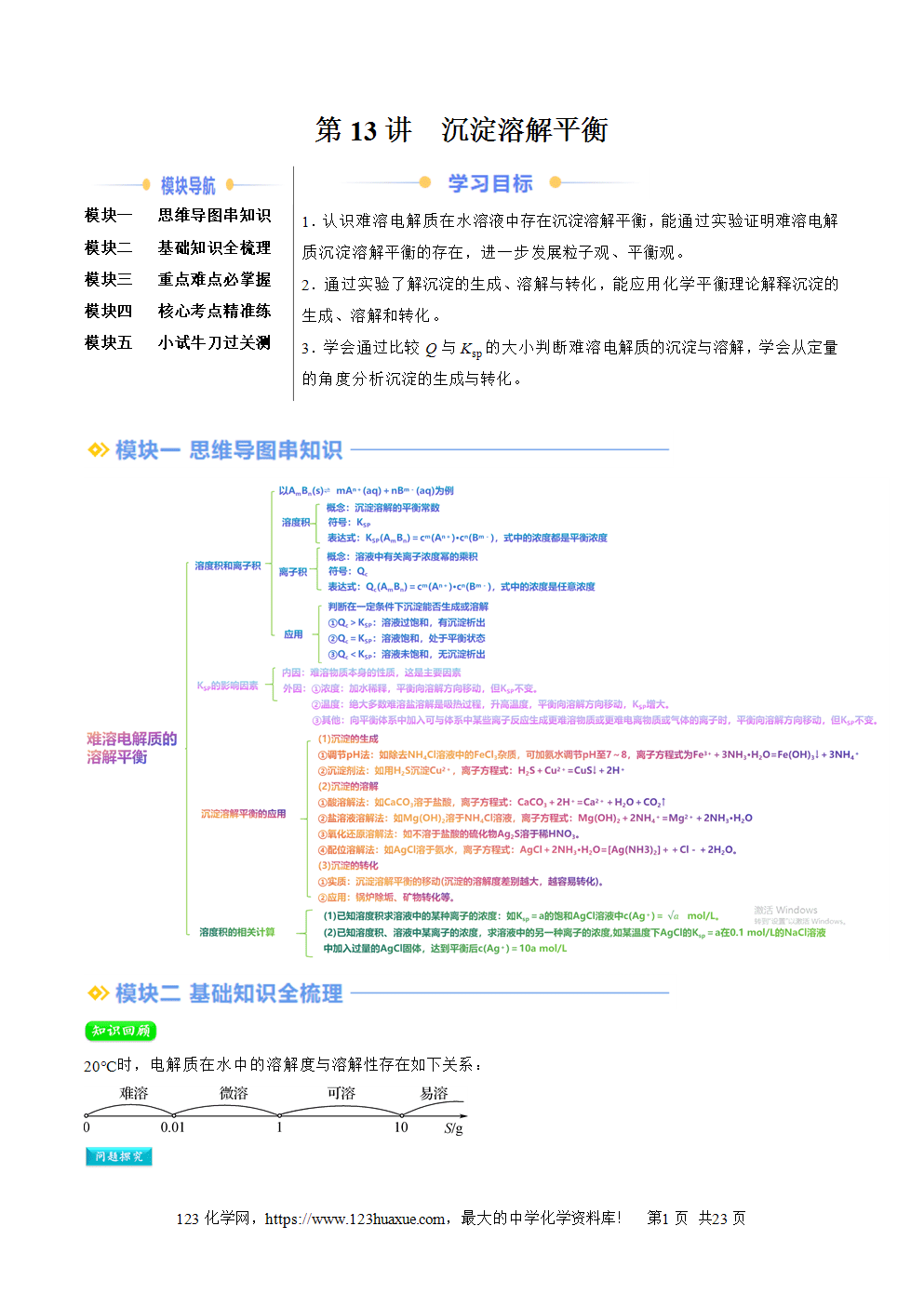 湖北省孝感一中2025年高一升高二暑假化学选择性必修1《化学反应原理》先学学案第13讲《沉淀溶解平衡》解析版
