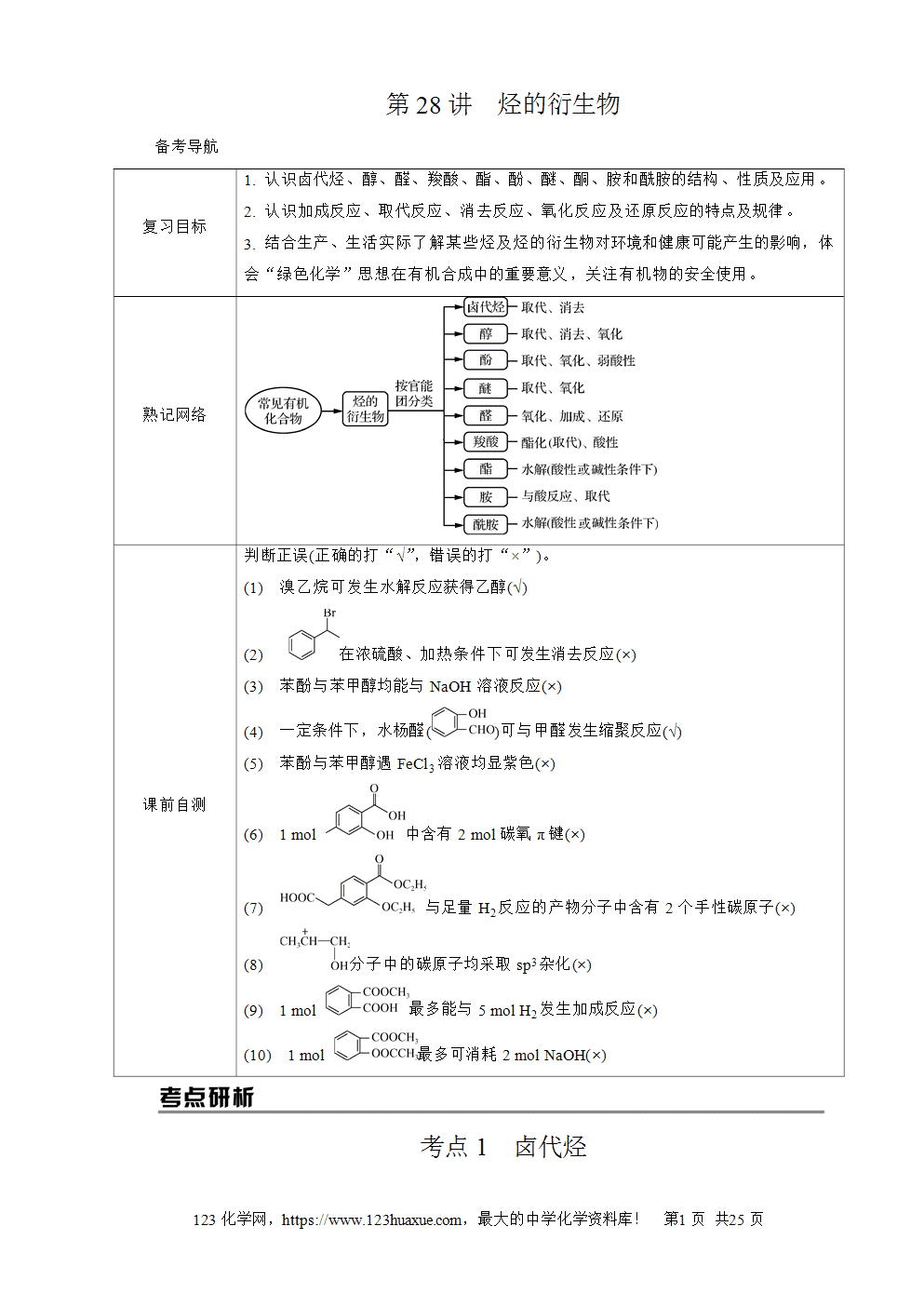 南方凤凰台2026苏教版高考化学一轮复习导学案第28讲烃的衍生物word版含答案解析
