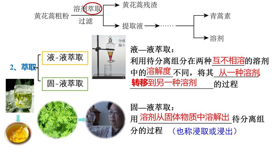优质课件-高三化学一轮复习有机物的分离与提纯《青蒿素的研究过程》萃取、蒸馏基本操作