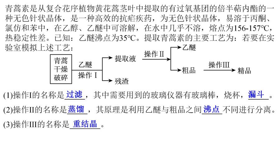 优质课件-高三化学一轮复习有机物的分离与提纯《青蒿素的研究过程》萃取、蒸馏基本操作