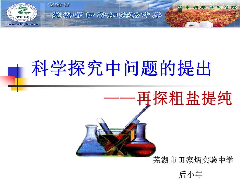 【说播课】全国高中化学说课大赛《科学探究中问题的提出-再探粗盐提纯》芜湖市田家炳实验中学后小年
