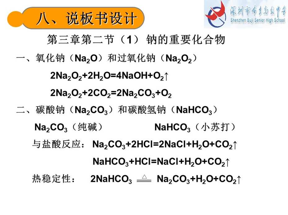 【课件】全国高中化学说课大赛 （课件）课题：钠的重要化合物（广东深圳市布吉高级中学 叶亚娟）