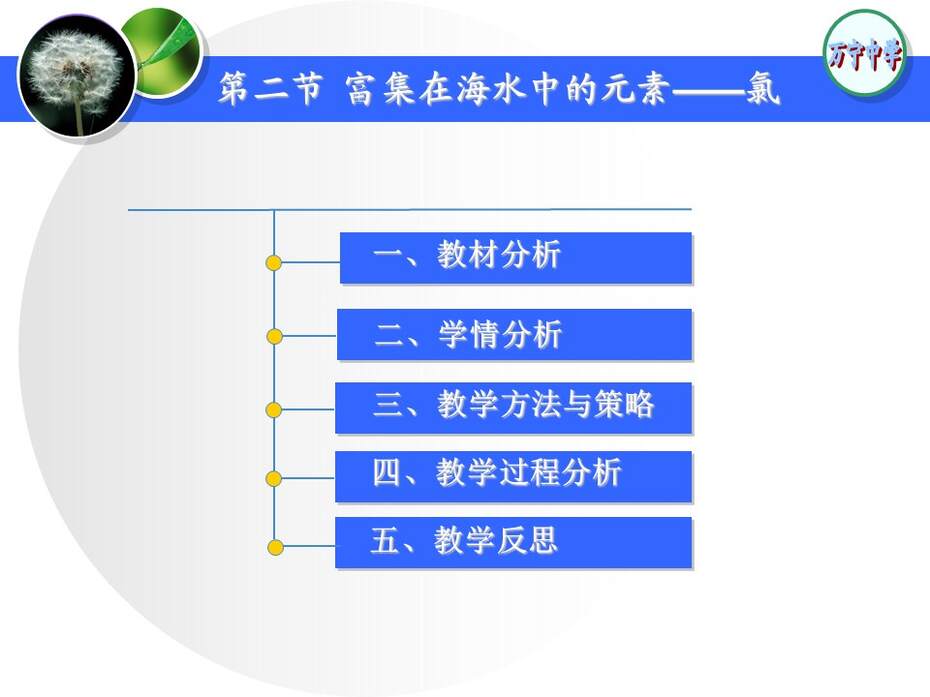 【说课稿+说播课课件】全国高中化学优质课竞赛《富集在海水中的元素 氯》海南省万宁中学  苏玉容