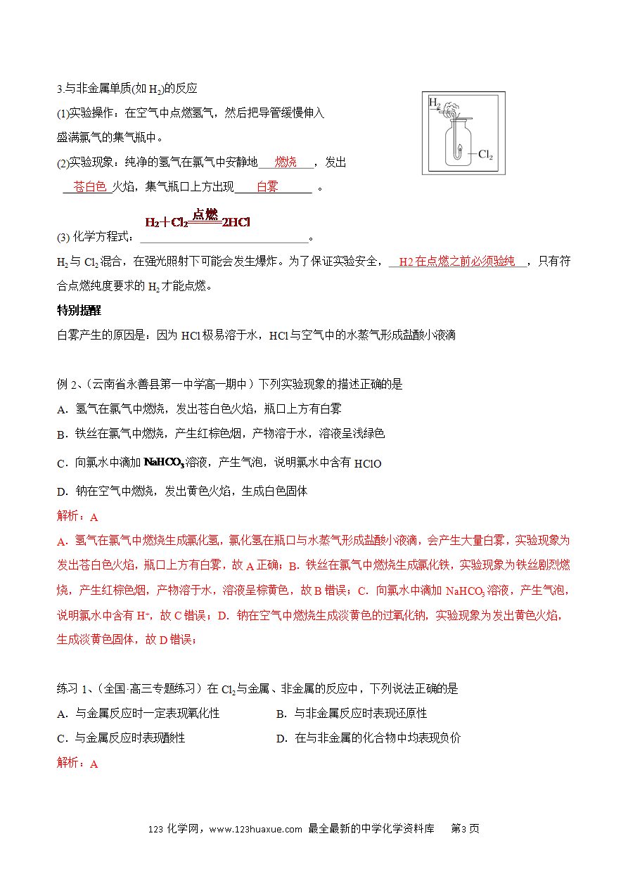 【同步练习】2.2.1 氯气的性质-2024~2025学年高一化学同步导练测（解析版）及原卷版