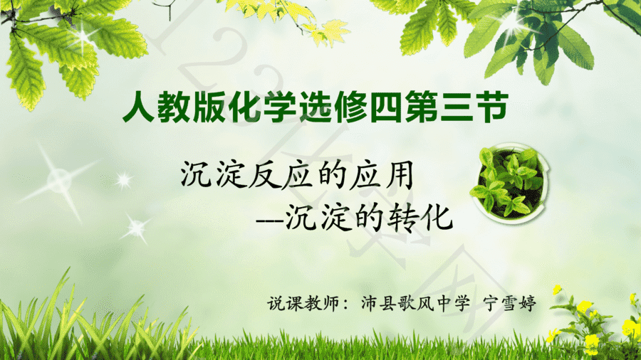 【说播课】第八届全国高中化学实验创新说课大赛《沉淀反应的应用-沉淀的转化》