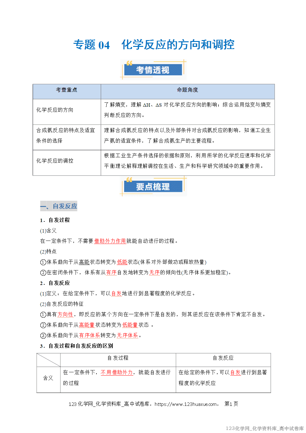 2025~2026学年高二化学上学期期中考试复习考点大串讲专题04化学反应的方向和调控复习讲义(教师版)