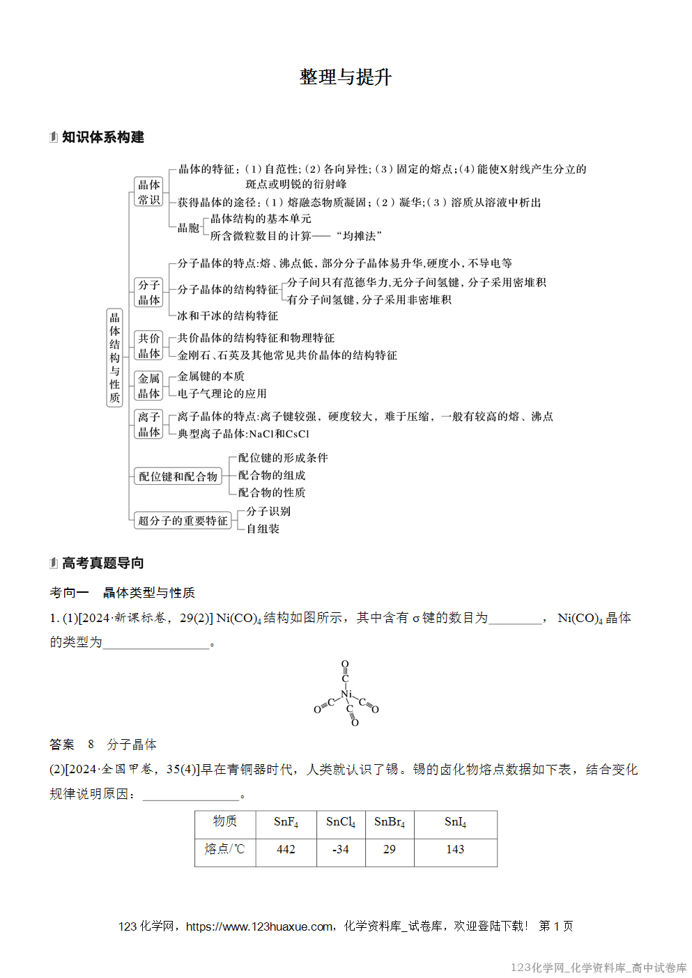 [学案+练习]2026版人教版高中化学选择性必修2第3章整理与提升