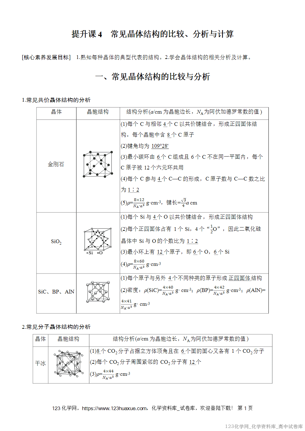 [学案+练习]2026版人教版高中化学选择性必修2第3章第3节提升课4常见晶体结构的比较、分析与计算