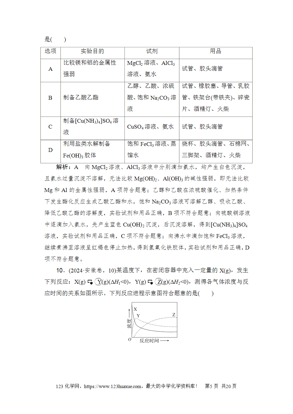 2024年安徽省普通高中学业水平选择性考试高考化学试卷word版含答案解析