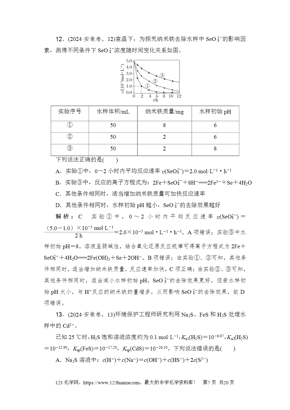 2024年安徽省普通高中学业水平选择性考试高考化学试卷word版含答案解析