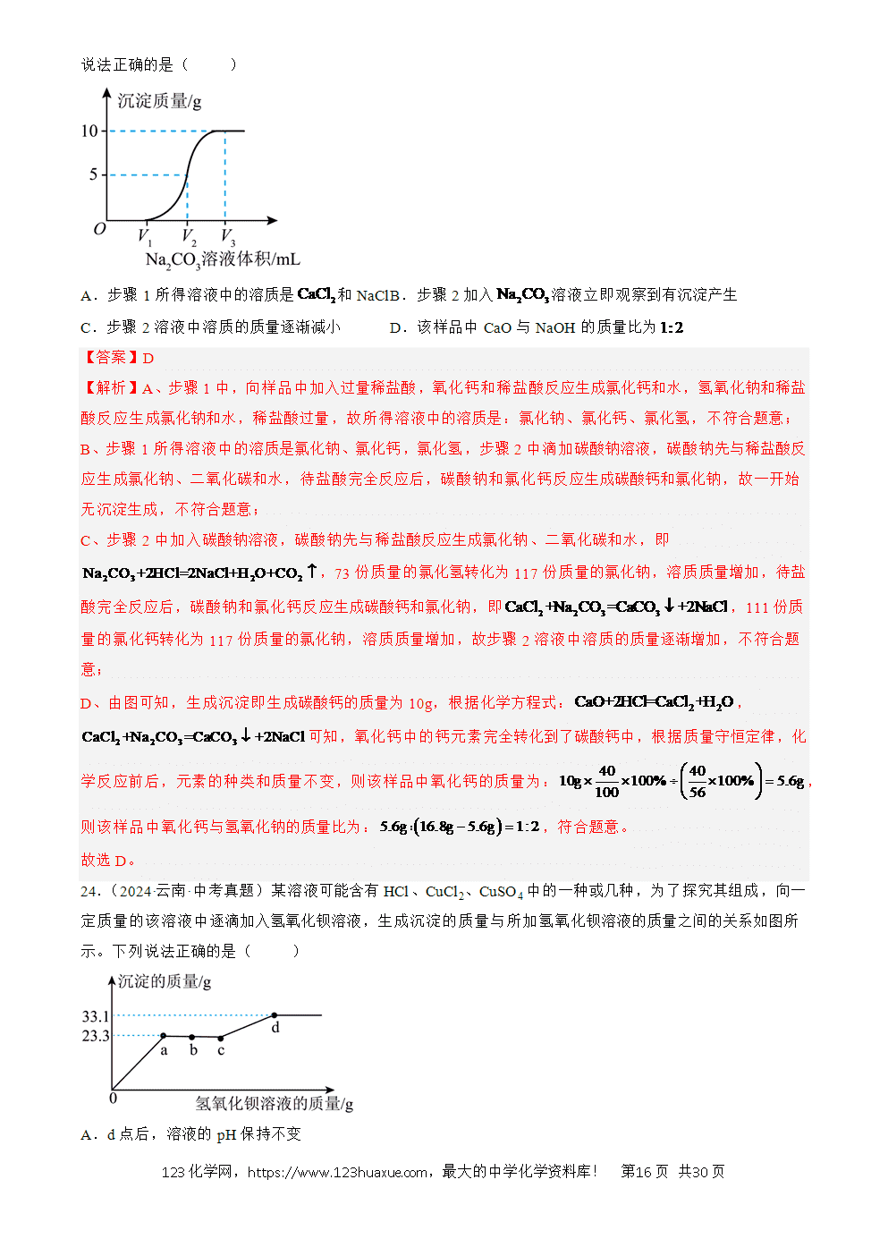 2022-2024三年中考化学真题分类汇编全国通用专题19 坐标图像题解析版