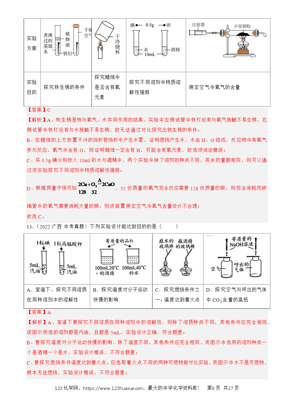 2022-2024三年中考化学真题分类汇编全国通用专题18 实验方案的设计与评价解析版