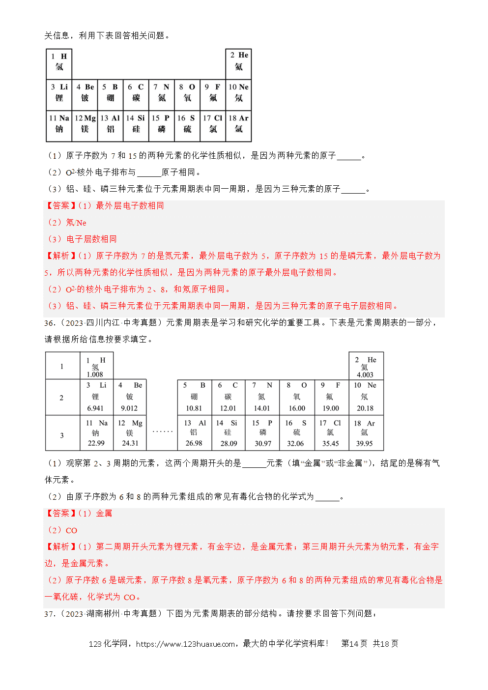 2022-2024三年中考化学真题分类汇编全国通用专题11 认识化学元素解析版-14 2022-2024三年中考化学真题分类汇编全国通用专题11 认识化学元素解析版