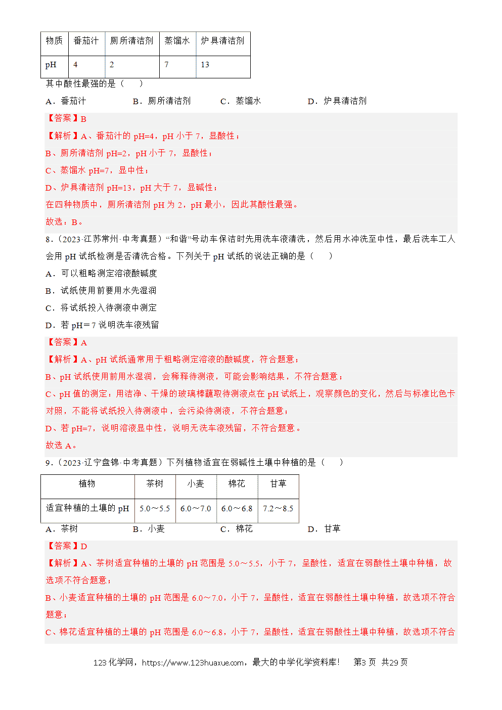 2022-2024三年中考化学真题分类汇编全国通用专题08 常见的酸和碱解析版