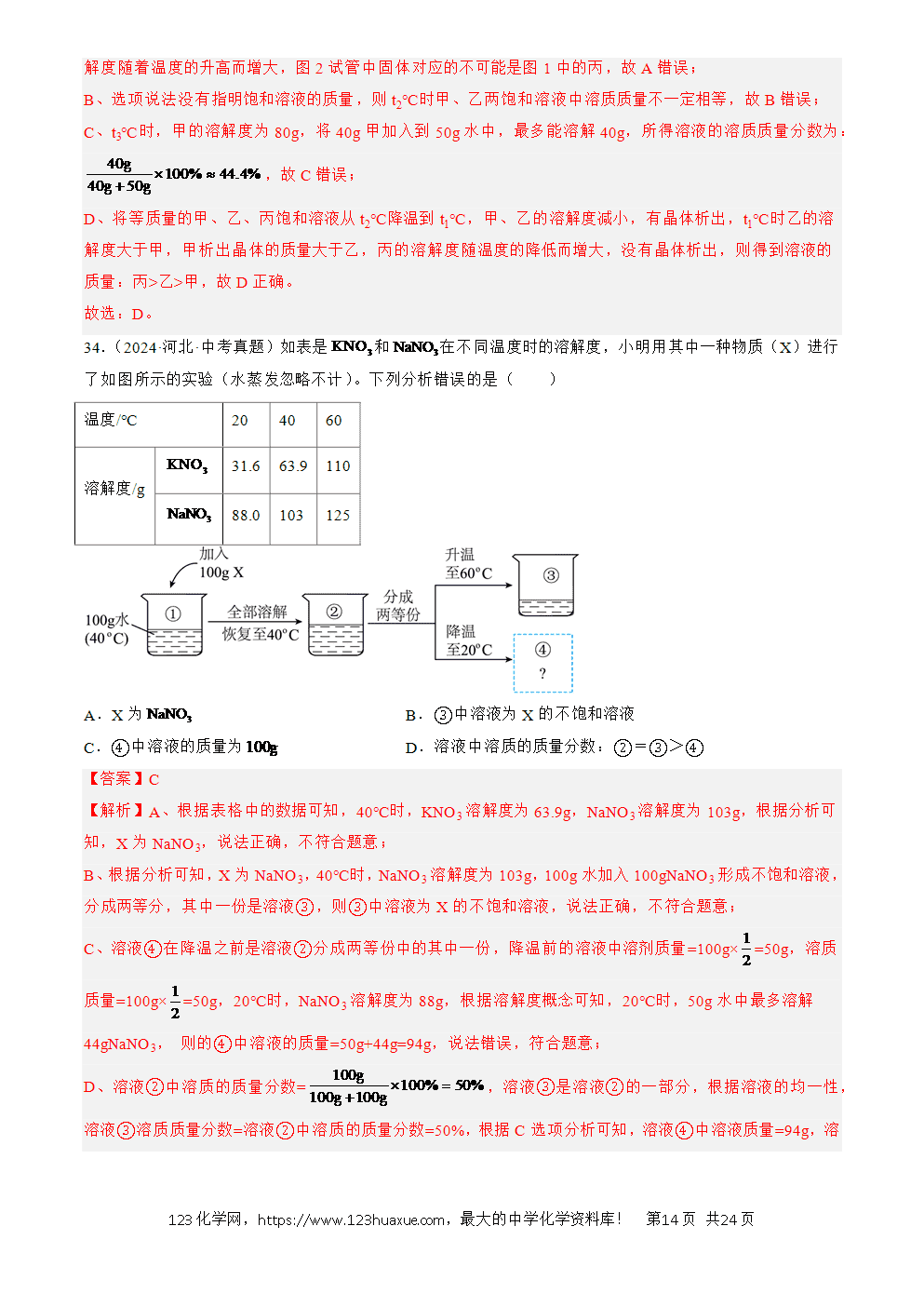 2022-2024三年中考化学真题分类汇编全国通用专题06 溶液解析版