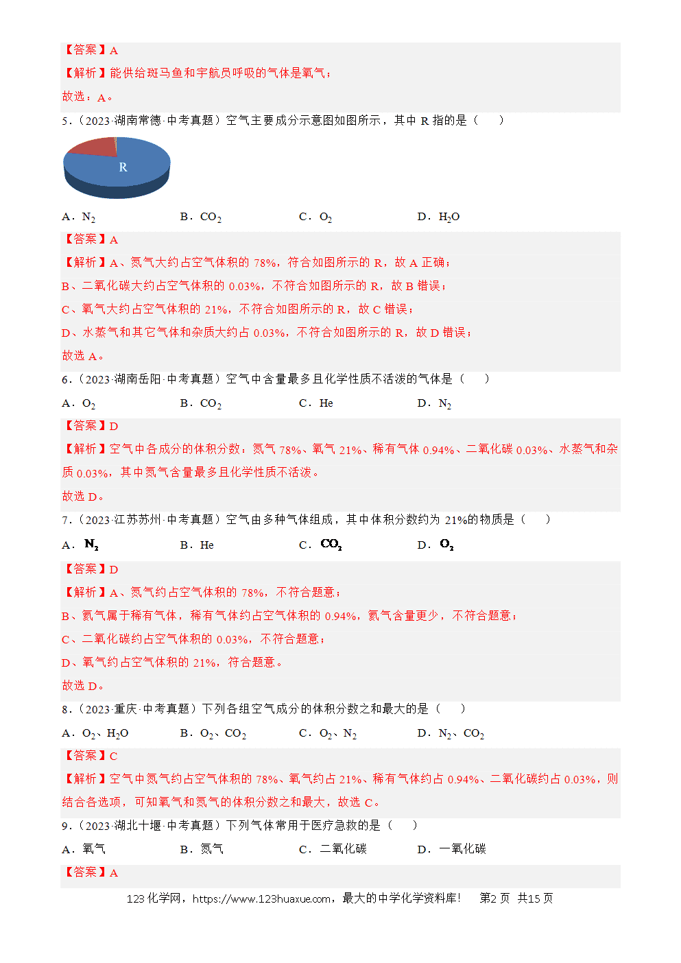 2022-2024三年中考化学真题分类汇编全国通用专题02 空气解析版