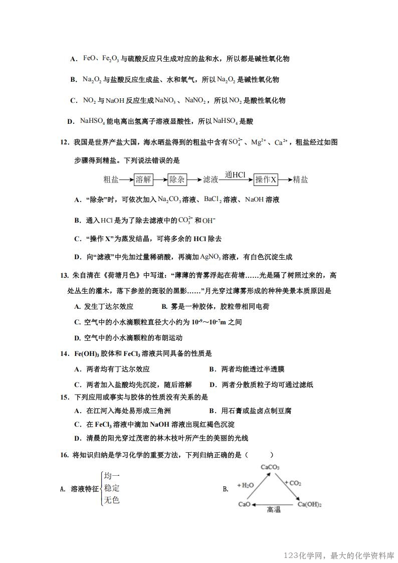 广东省湛江市雷州市第二中学2025-2026学年高一上学期开学考试化学试卷含答案