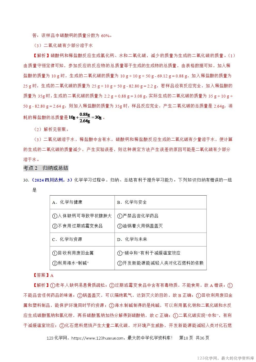 2024年中考化学试卷分类汇编专题16化学思想方法与实验设计解析版word版