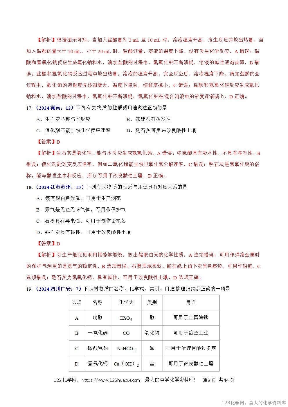 2024年中考化学试卷分类汇编专题13酸碱盐的性质解析版word版