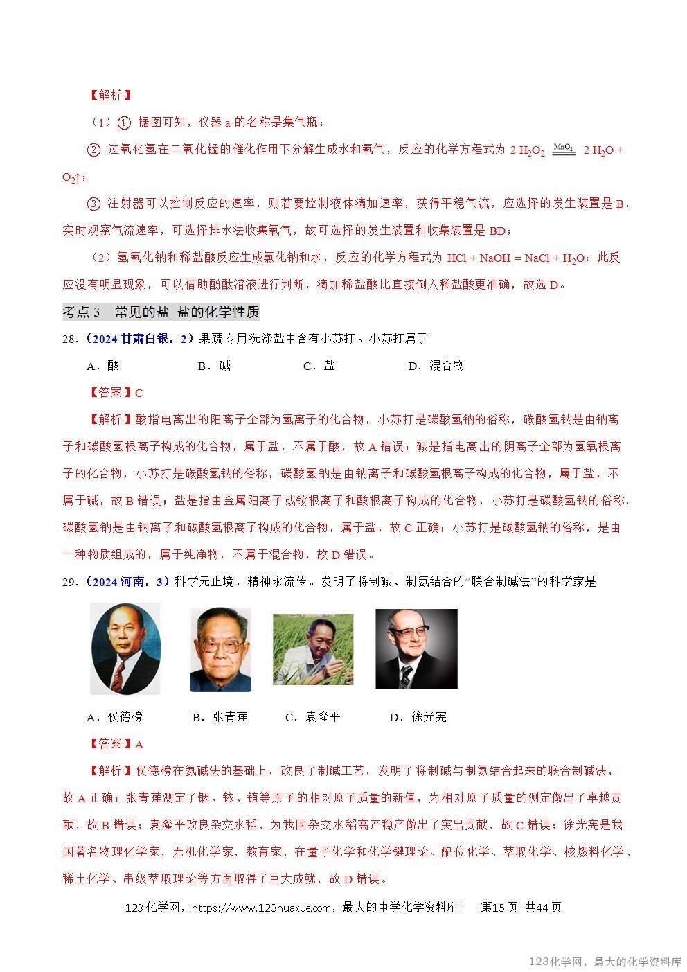 2024年中考化学试卷分类汇编专题13酸碱盐的性质解析版word版
