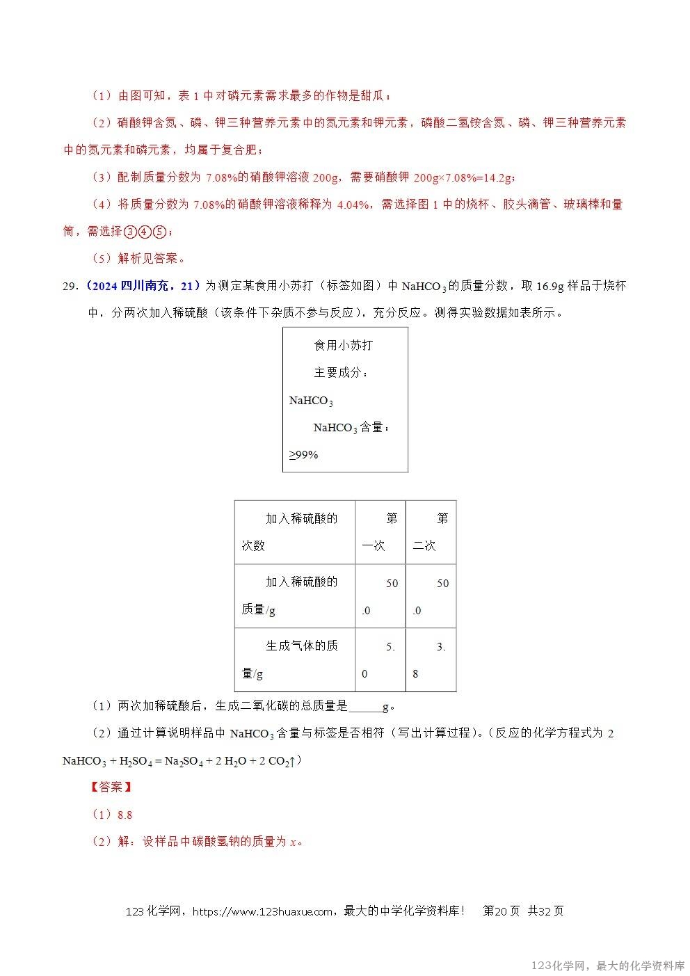 2024年中考化学试卷分类汇编专题12溶液、溶解度与溶液的浓度解析版word版