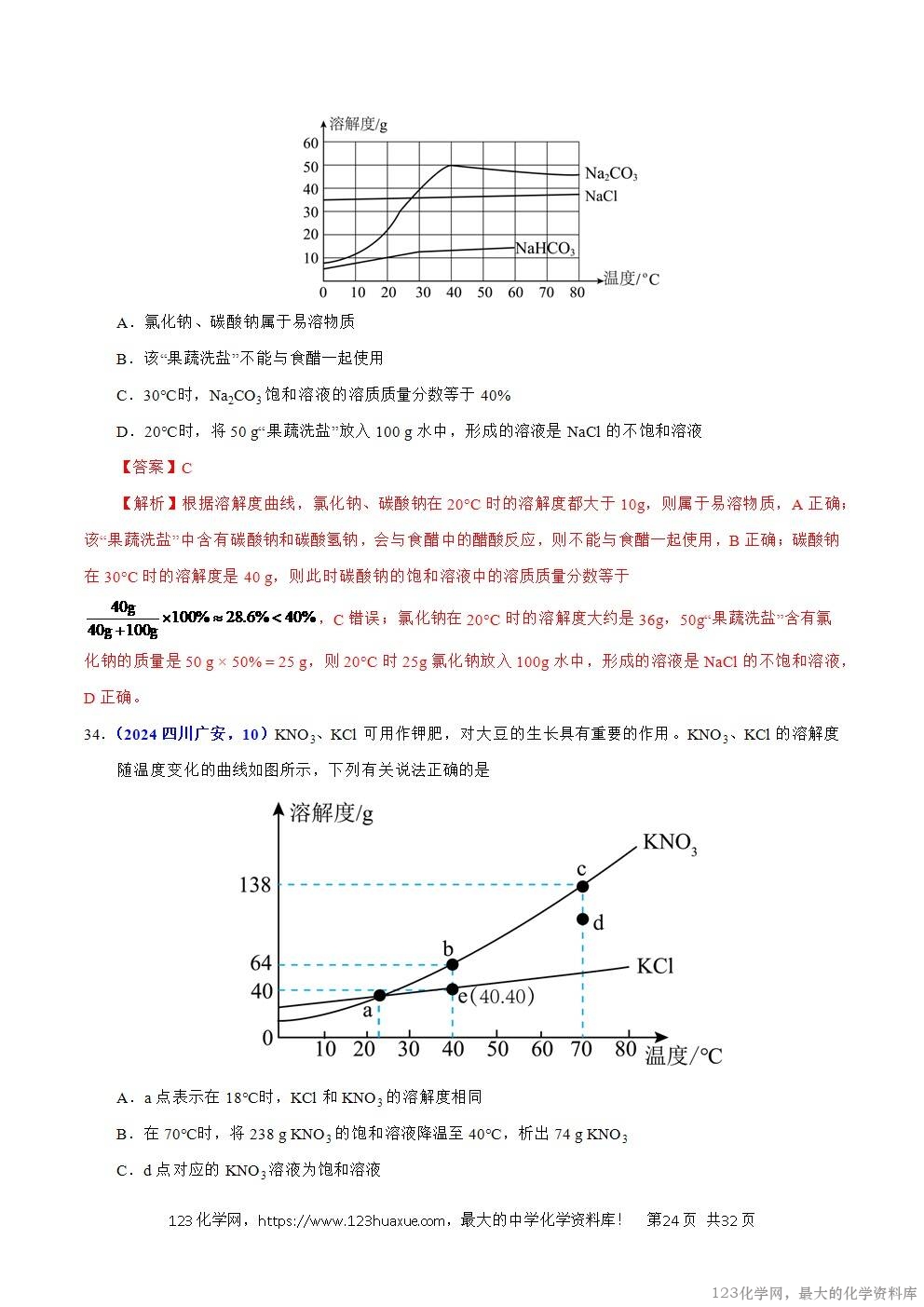 2024年中考化学试卷分类汇编专题12溶液、溶解度与溶液的浓度解析版word版