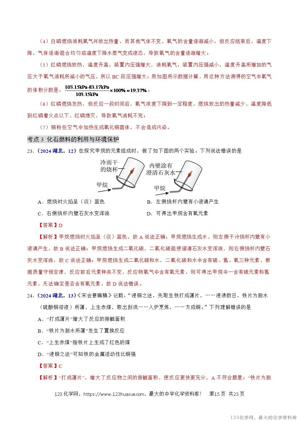 2024年中考化学试卷分类汇编专题10化学与能源解析版word版