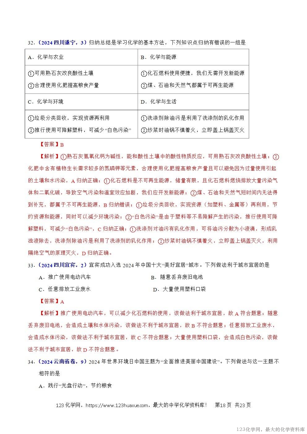 2024年中考化学试卷分类汇编专题10化学与能源解析版word版