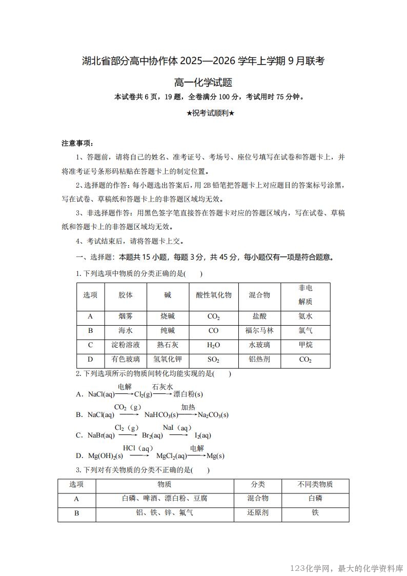高一化学试题考试版_00