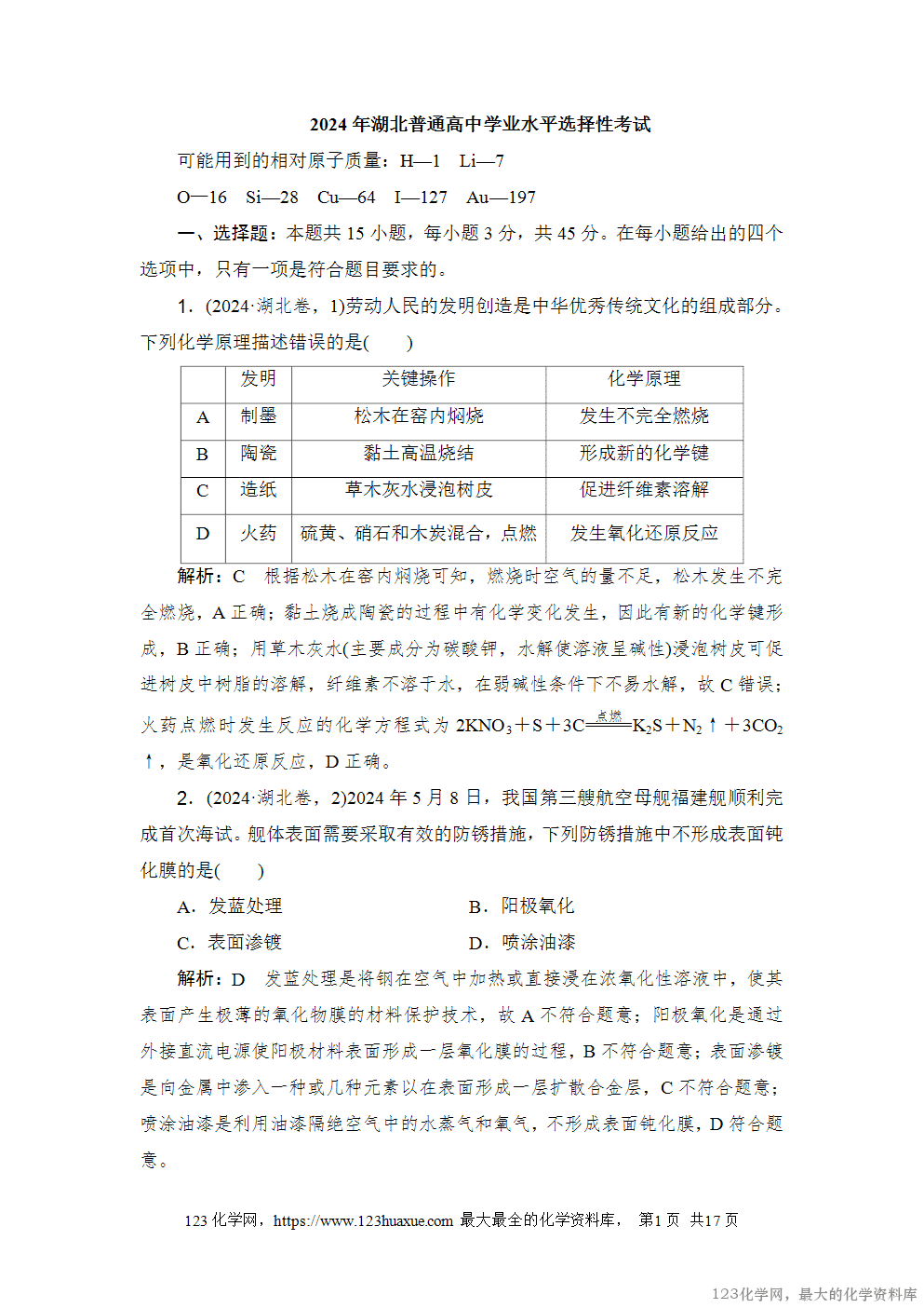 2024年湖北普通高中学业水平选择性考试-1